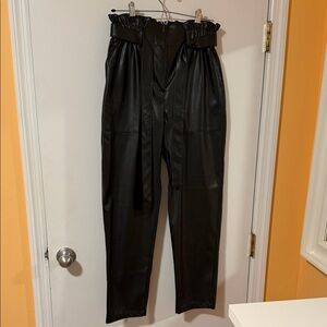 New Black Faux Leather Paperbag Pants Size 2